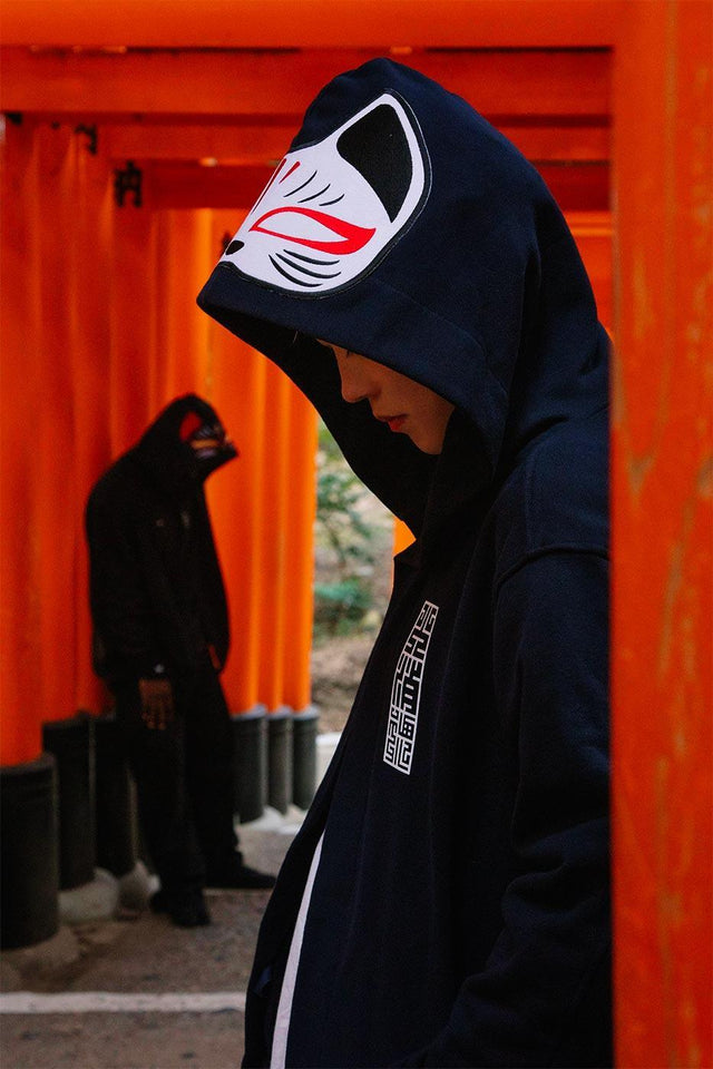陰陽狐半纏フーディー(白)日本製 - HiKESHi SPiRiT(火消魂)