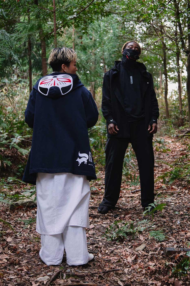 陰陽狐半纏フーディー(白)日本製 - HiKESHi SPiRiT(火消魂)