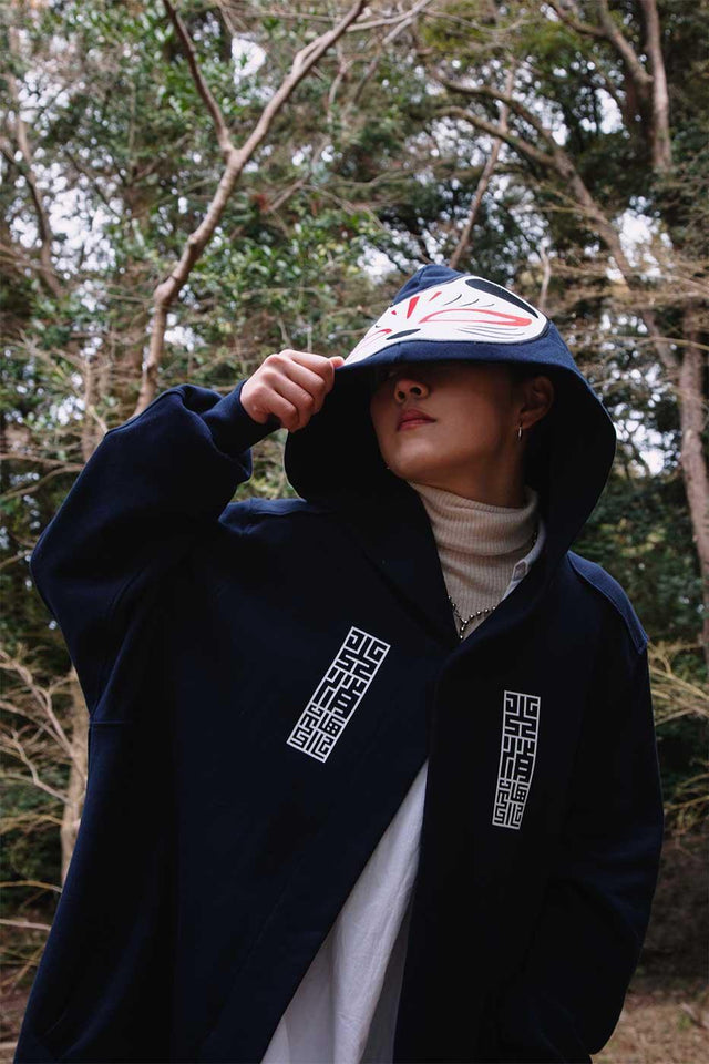 陰陽狐半纏フーディー(白)日本製 - HiKESHi SPiRiT(火消魂)