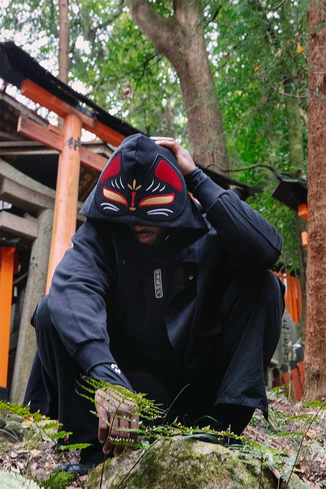 陰陽狐半纏フーディー(黒)日本製 - HiKESHi SPiRiT(火消魂)