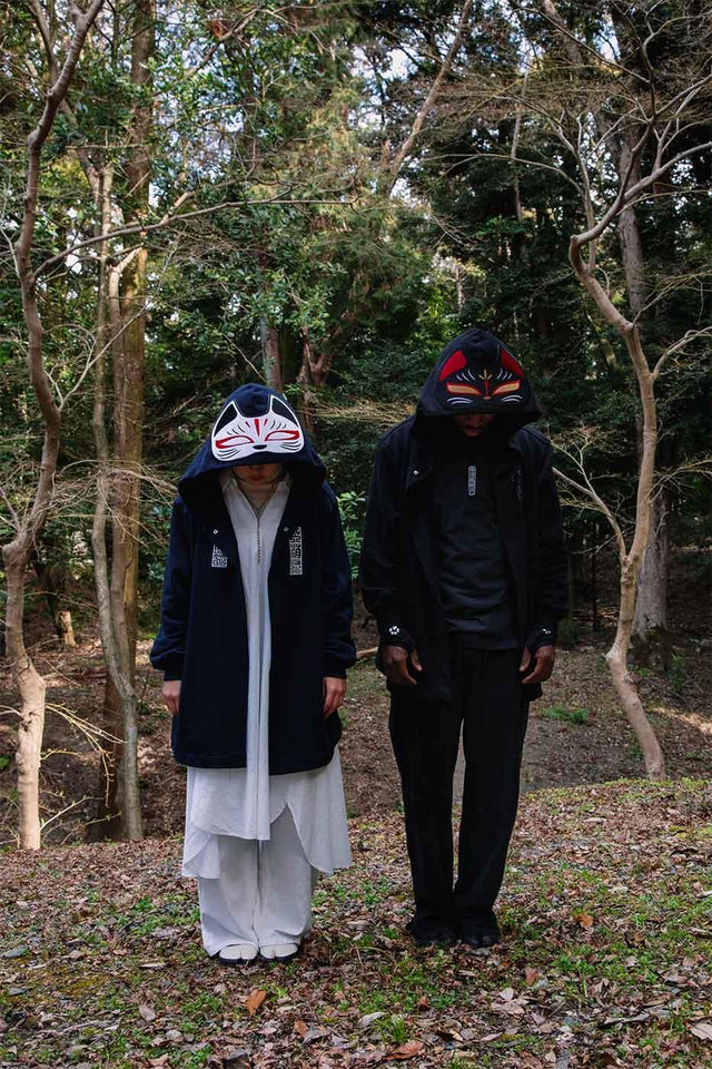 陰陽狐半纏フーディー(黒)日本製 - HiKESHi SPiRiT(火消魂)