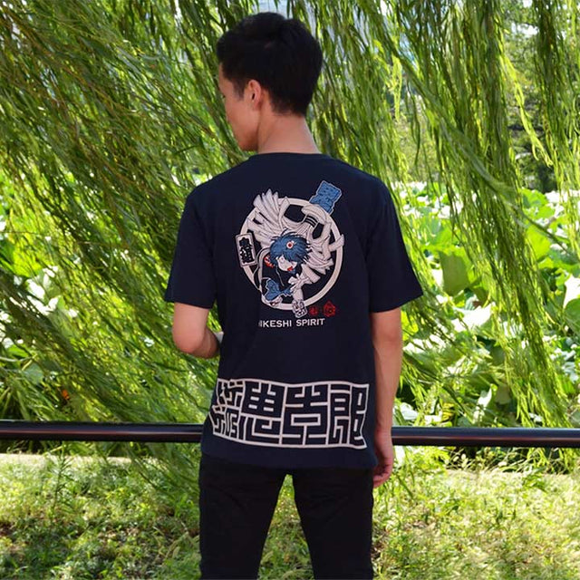 [Product not available for overseas sale]GeGeGe no Kitaro Discharge Print Slub T-Shirt