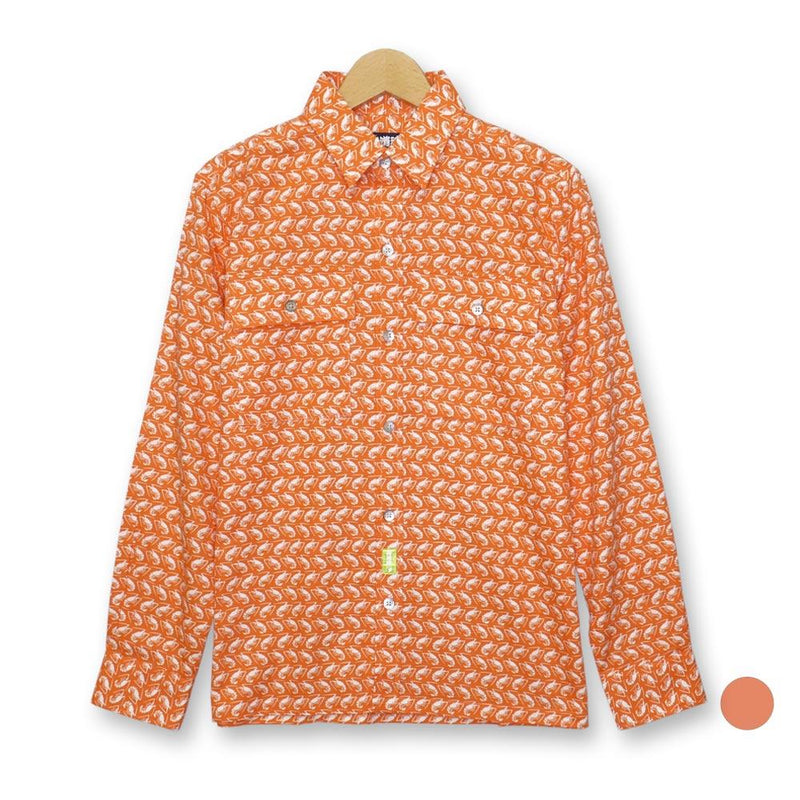 Edo Komon Shirt Long Sleeve Button Shirt Ebi Shrimp Pattern
