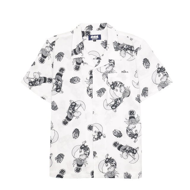 ”The Various Salamanders: Hikeshi” A-un patterned open collar shirt