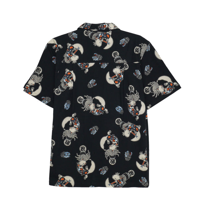 ”The Various Salamanders: Hikeshi” A-un patterned open collar shirt