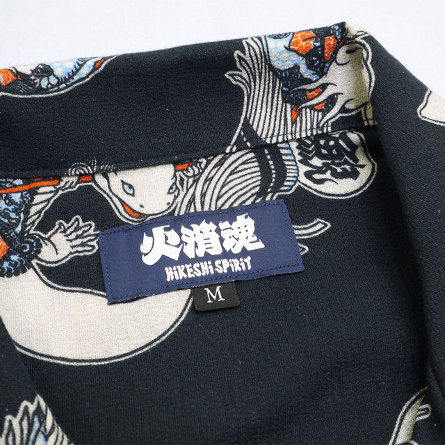 ”The Various Salamanders: Hikeshi” A-un patterned open collar shirt