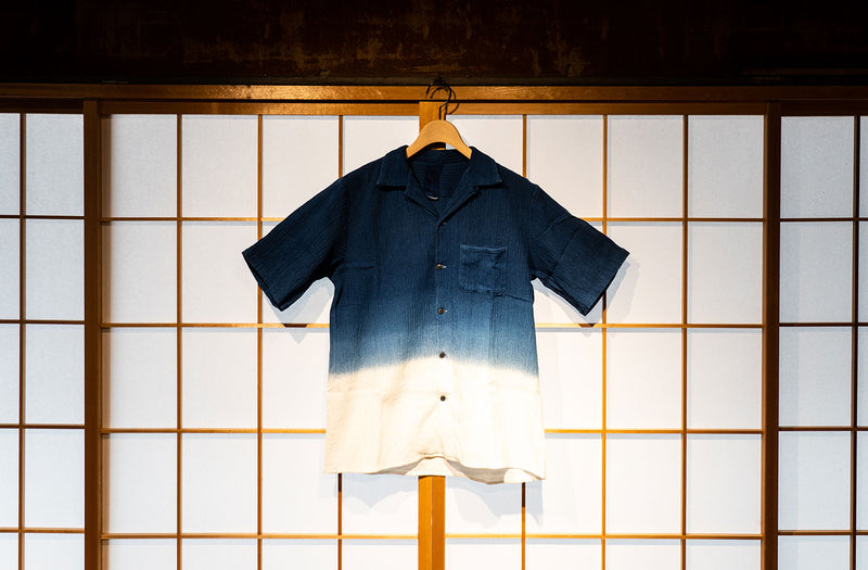 Takashima Chijimi Oni-yōryu Collard Shirt (Indigo)