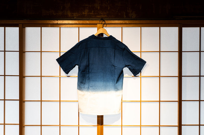 Takashima Chijimi Oni-yōryu Collard Shirt (Indigo)